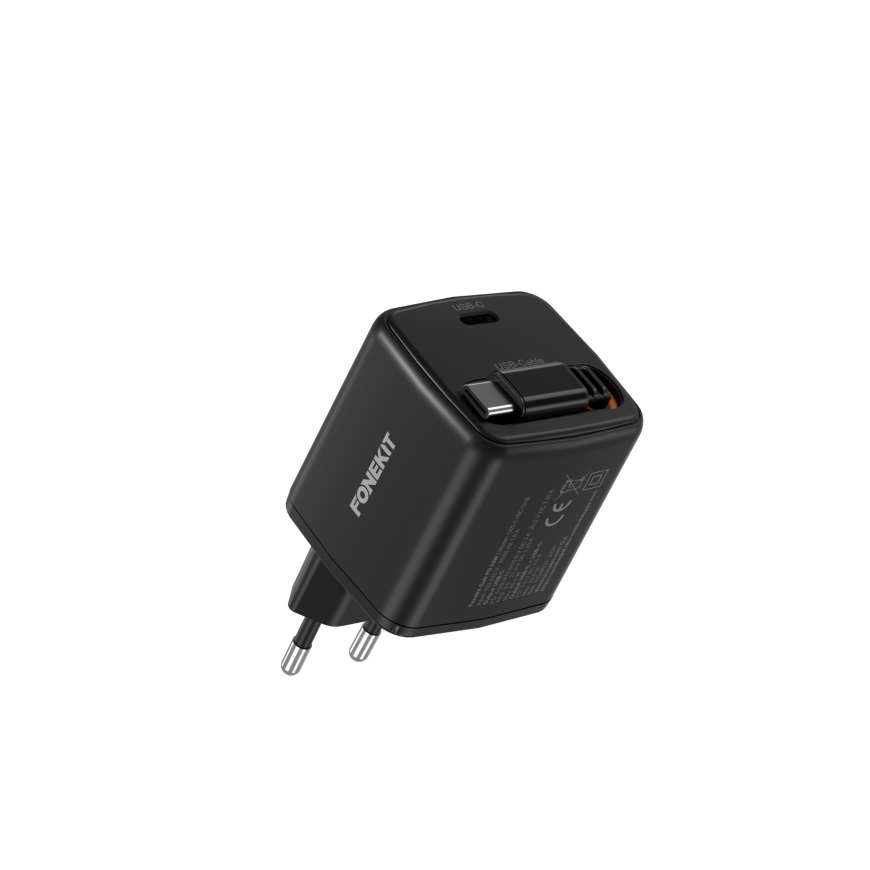 Зарядное устройство FoneKit GaN PD 65W USB-C с выдвижным кабелем, черное – 3