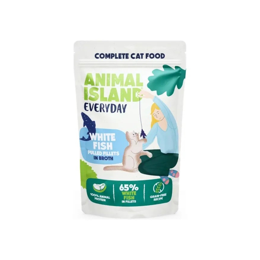 ANIMAL ISLAND Everyday White fish pulled fillets in broth - wet cat food - 85g