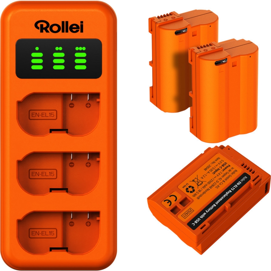 Rollei EN-EL15 3-tükiline aku ja laadijakomplekt
