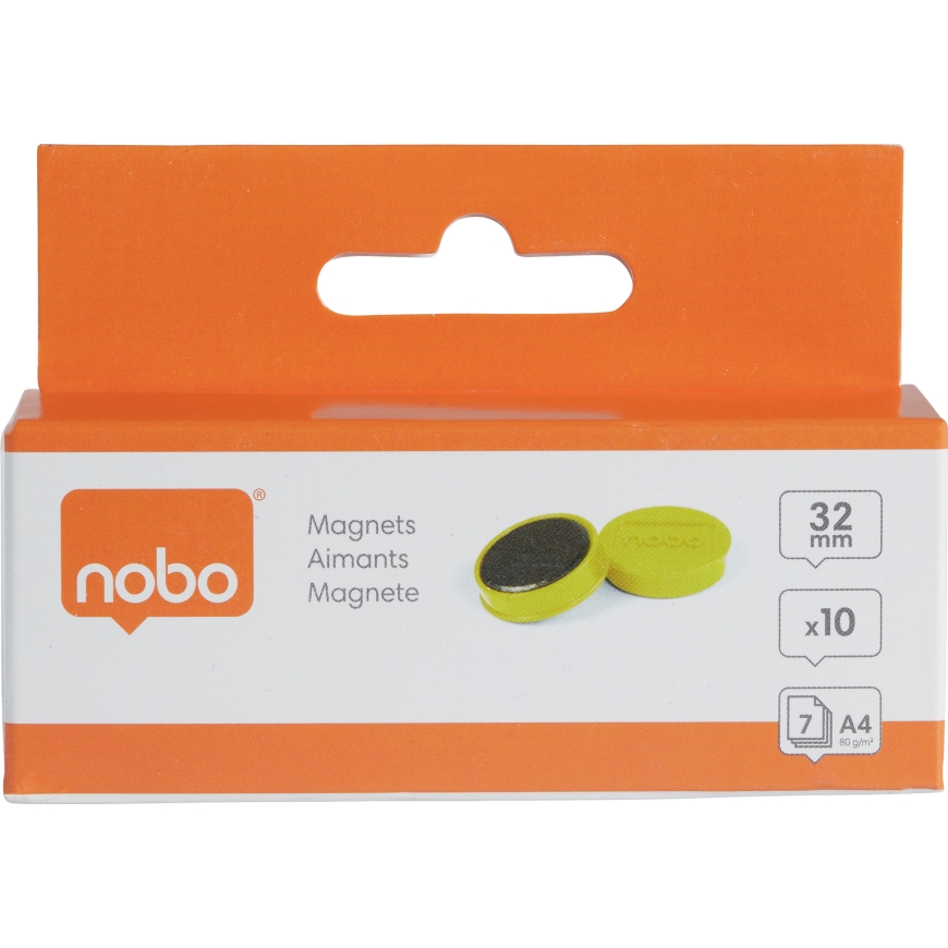 Nobo - магниты для белой доски, 32 мм, желтые, 10 шт
