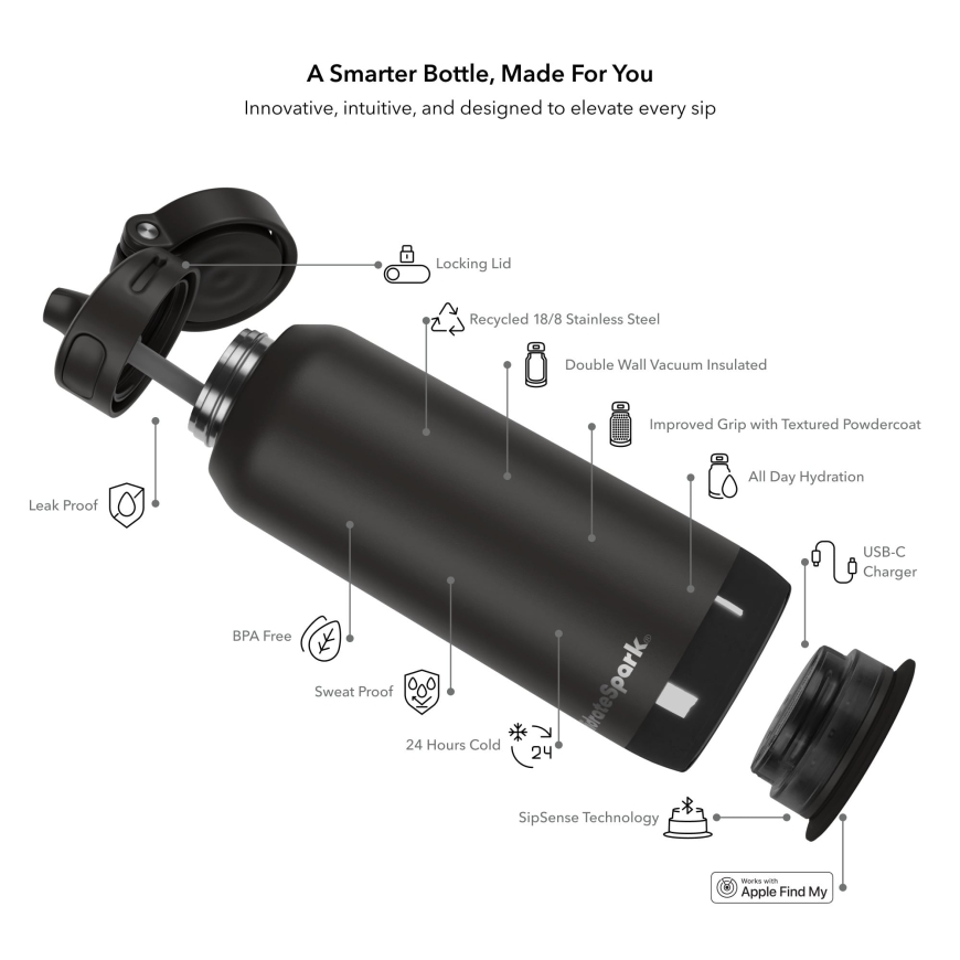HidrateSpark PRO 2 smart water bottle with straw, 0.95 l, black – 4