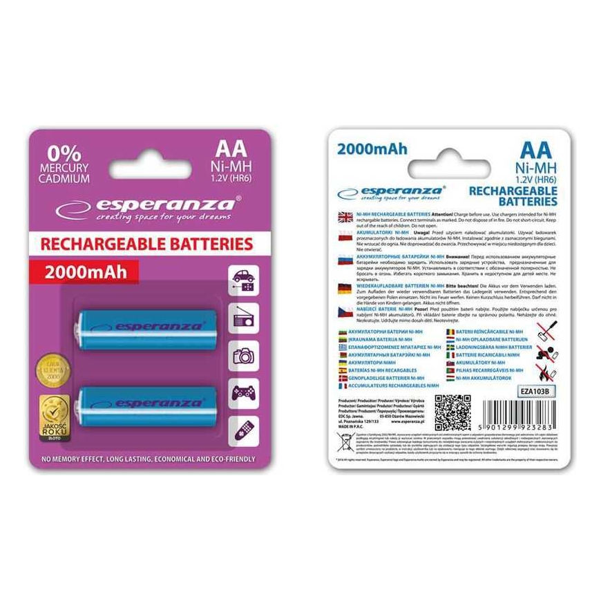 Esperanza Rechargeable Blue AA / R6 2000mAh 2 pack