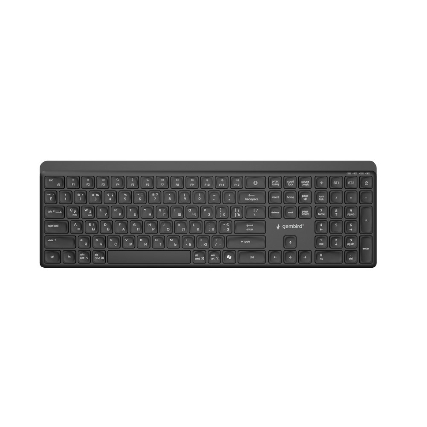 Gembird KB-WPS-03-CYRL Kaksoismoodinen ammattimainen ohut langaton näppäimistö, 2.4G+BT, RU-asettelu