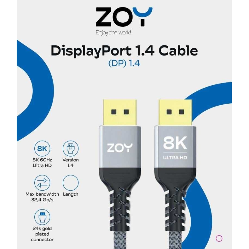 Zoy DisplayPort to DisplayPort 1,8 m Harmaa (ZCD18)
