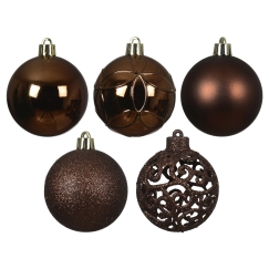 Decoris shatterproof Christmas tree decorations, 6 cm, toffee, pack of 35