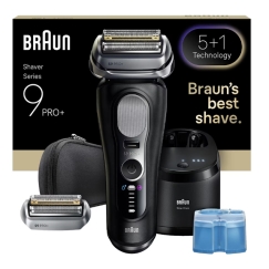 Braun Series 9 Pro+ 9660CCPS Teräverkollinen parranajokone Trimmeri Musta, Hopea
