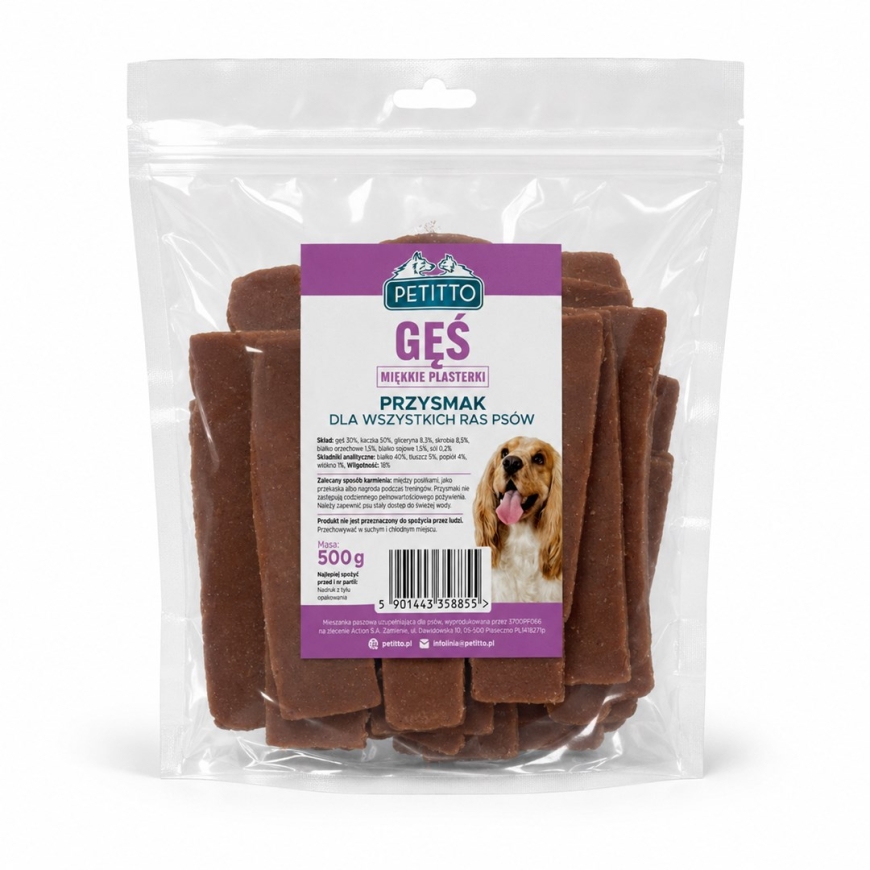 PETITTO Mīkstie gūsteņa gaļas šķēlītes - suņu našķis - 500g