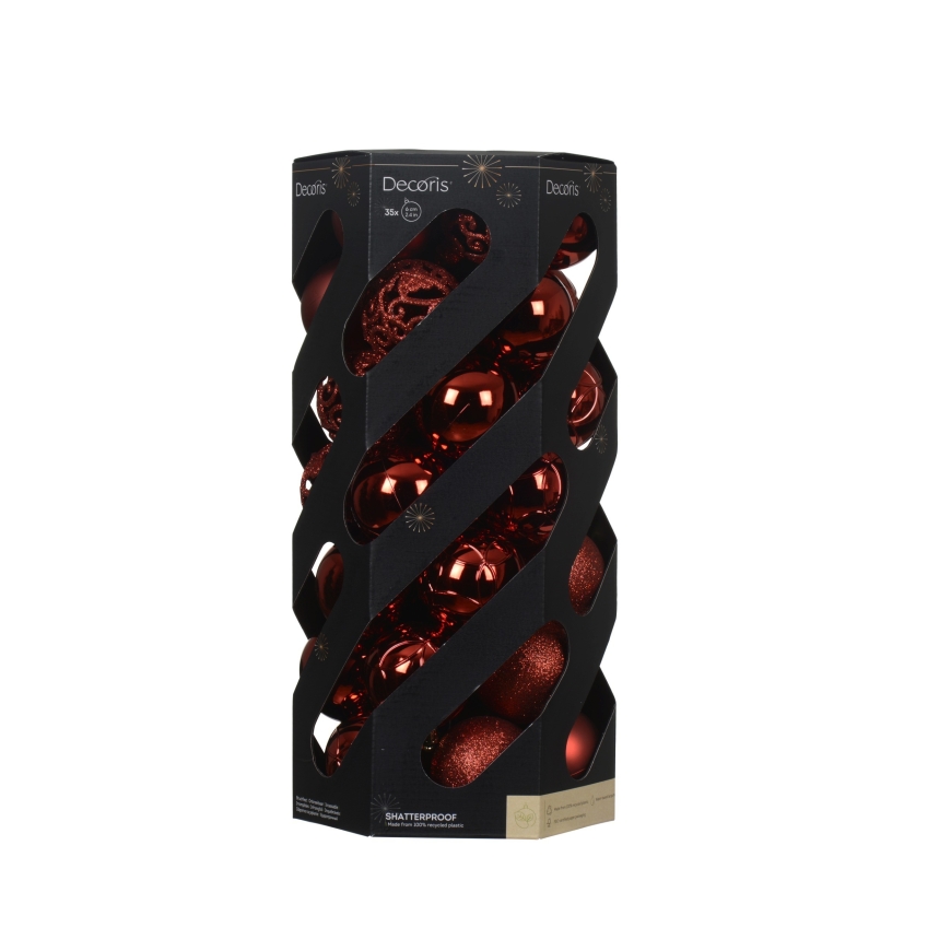 Decoris särkymättömät joulukuusenkoristeet, 6 cm, syvänpunainen, 35 kpl – 2