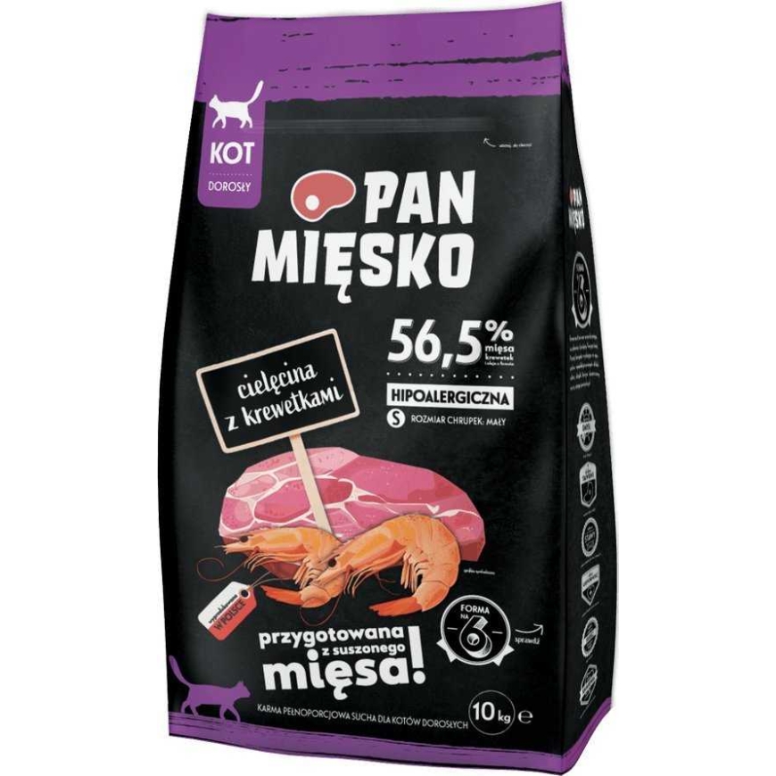 PAN MIĘSKO Pan Mięsko Karma sucha dla kota Cielęcina z krewetkami (doros