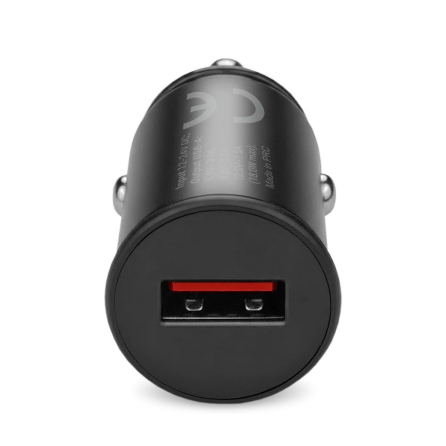 Auto lādētājs 1 X USB QC3.0 18W melns + USB-C kabelis 1m – 2