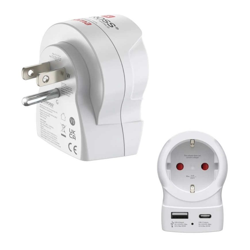Hama EU to US elektriskās kontaktdakšas adapters B tips C tipa (Europlug) + F tipa Balts
