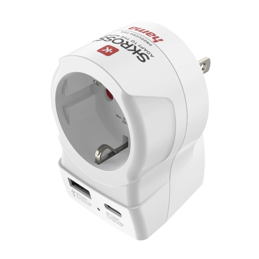 Hama EU to US elektriskās kontaktdakšas adapters B tips C tipa (Europlug) + F tipa Balts – 2