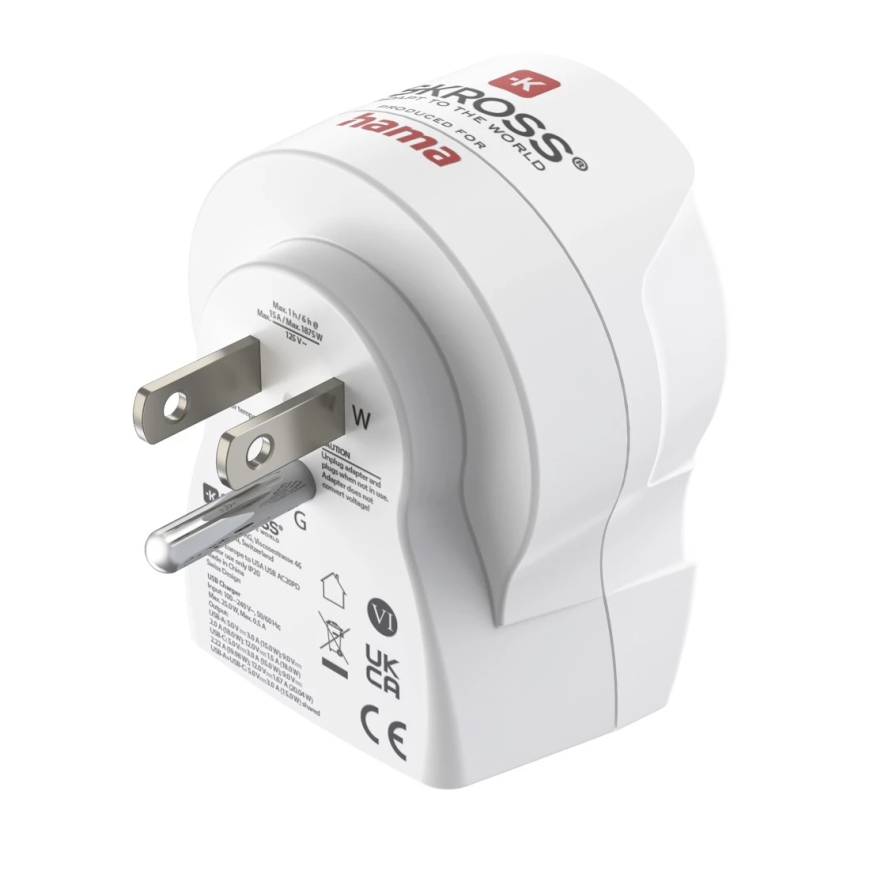 Hama EU to US elektripistiku adapter Tüüp B Tüüp C (Europlug) + Tüüp F Valge – 3