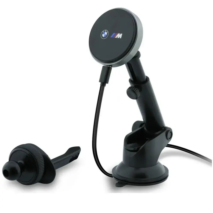 BMW M Edition 25W Qi2 MagSafe bezvadu lādētāja automobiļa turētājs paneļam / vējstiklam / ventilācijas restēm, melns