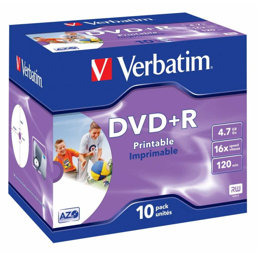 Verbatim Printable Imprimable DVD+R 4.7GB Jewel Case 10-pack