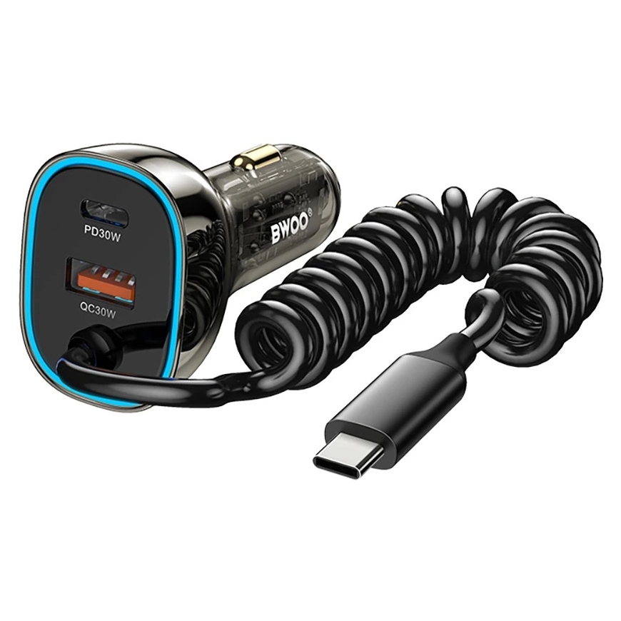 Bwoo Car Charger (CC96C) (1xUSB, 1xUSB-C 30W) with USB-C Cable Black – 4