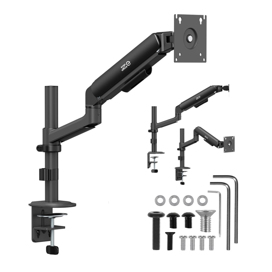 Ergo Office monitora turētājs/karājošs, gāzes atsperes, 17"-32", 1-10 kg, matēta melna, max. VESA 100x100, ER-691 B
