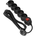 Orno 5 kontaktu pagarinātājs 2P+Z ar slēdzi, 3m H05VV-F 3x1.5mm2, Imax 16A, Plakans spraudnis, Melns Orno 5 kontaktu pagarinātājs 2P+Z ar slēdzi, 3m H05VV-F 3x1.5mm2, Imax 16A, Plakans spraudnis, Melns