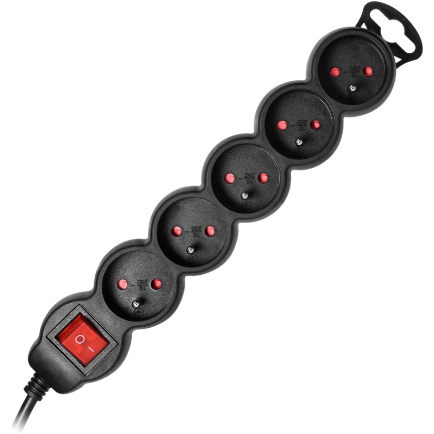 Orno 5-Control Extension Cord 2P+E with Switch, 3m H05VV-F 3x1.5mm2, Imax 16A, Flat Plug, Black – 4