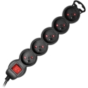 Orno 5-kontakti jatkojohto 2P+Z kytkimellä, 3m H05VV-F 3x1.5mm2, Imax 16A, Tasainen liitin, Musta