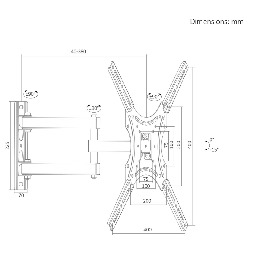 Maclean TV stiprinājums / kronšteins, maksimālais VESA 400x400, 32-55", līdz 25 kg, melns, noliekšanas regulēšana 0°–15° un pagr – 4