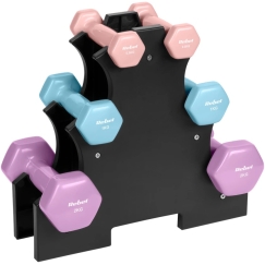 HEX cast iron vinyl dumbbell set 7kg with stand (2x0.5kg + 2x1 kg + 2x2 kg), REBEL ACTIVE