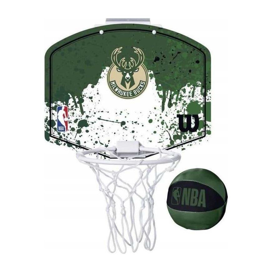 Мини-баскетбольное кольцо Milwaukee Bucks с экраном Wilson 29x29см/Ø10см в комплекте мяч