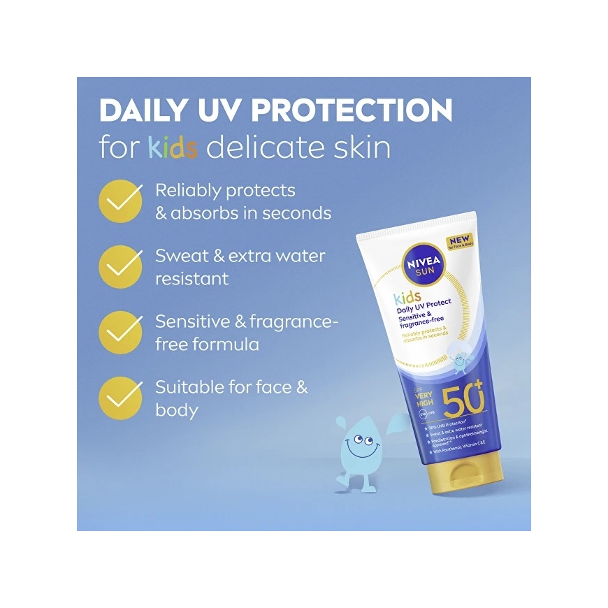 Nivea Päikesekaitsepiim SPF 50+ lastele, igapäevane UV kaitsepiim, 100 ml