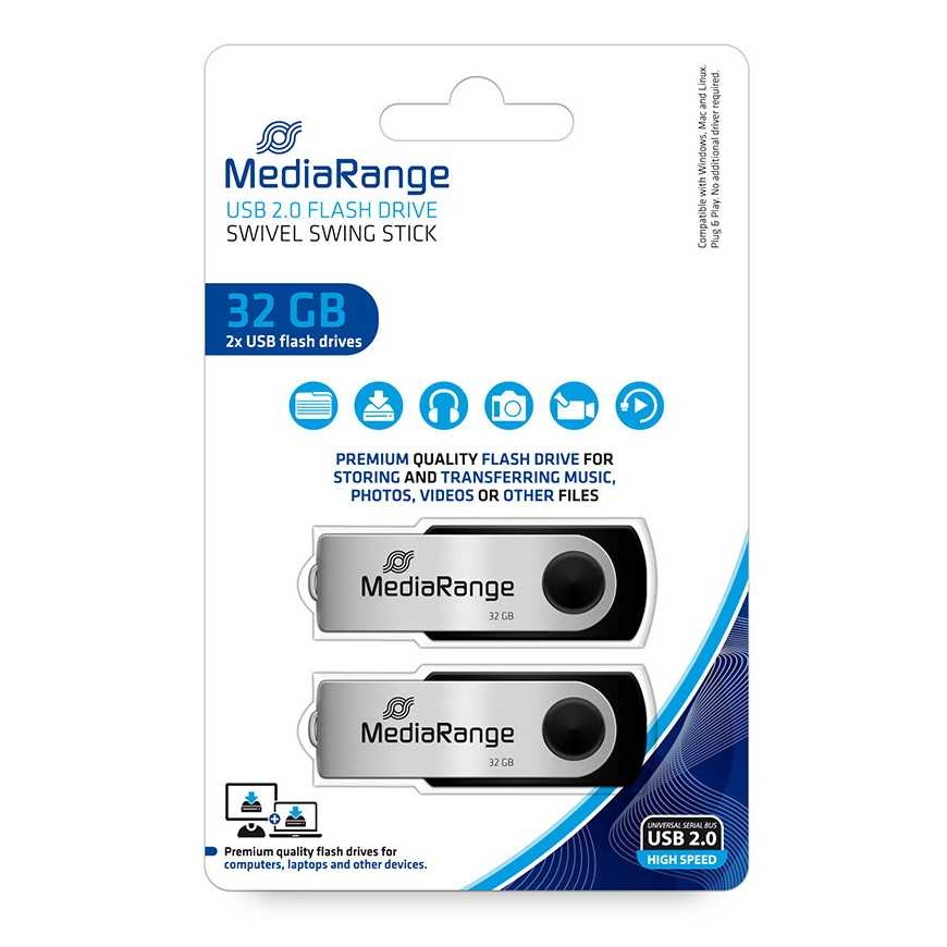 MediaRange 2x32GB MR911-2 USB 2.0 Musta/hopeaa – 2