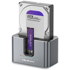 Qoltec 52631 HDD SSD dokkimisjaam | SATA | M.2 NVMe | kloonimine | USB-C | 10 Gb/s | 28TB