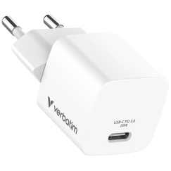 Verbatim, Mini GaN Charger with 1 x USB-C Cable, white, 20 W, Power Delivery 3.0