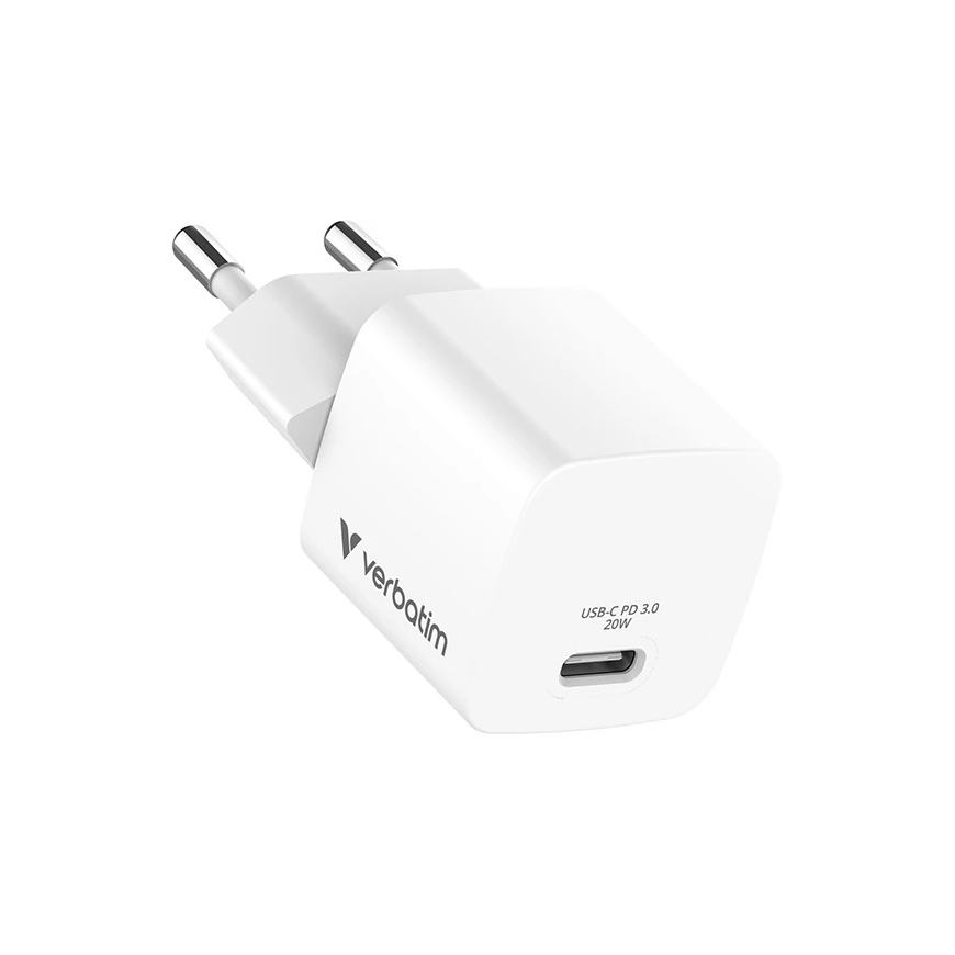 Verbatim, Mini GaN Charger with 1 x USB-C Cable, white, 20 W, Power Delivery 3.0