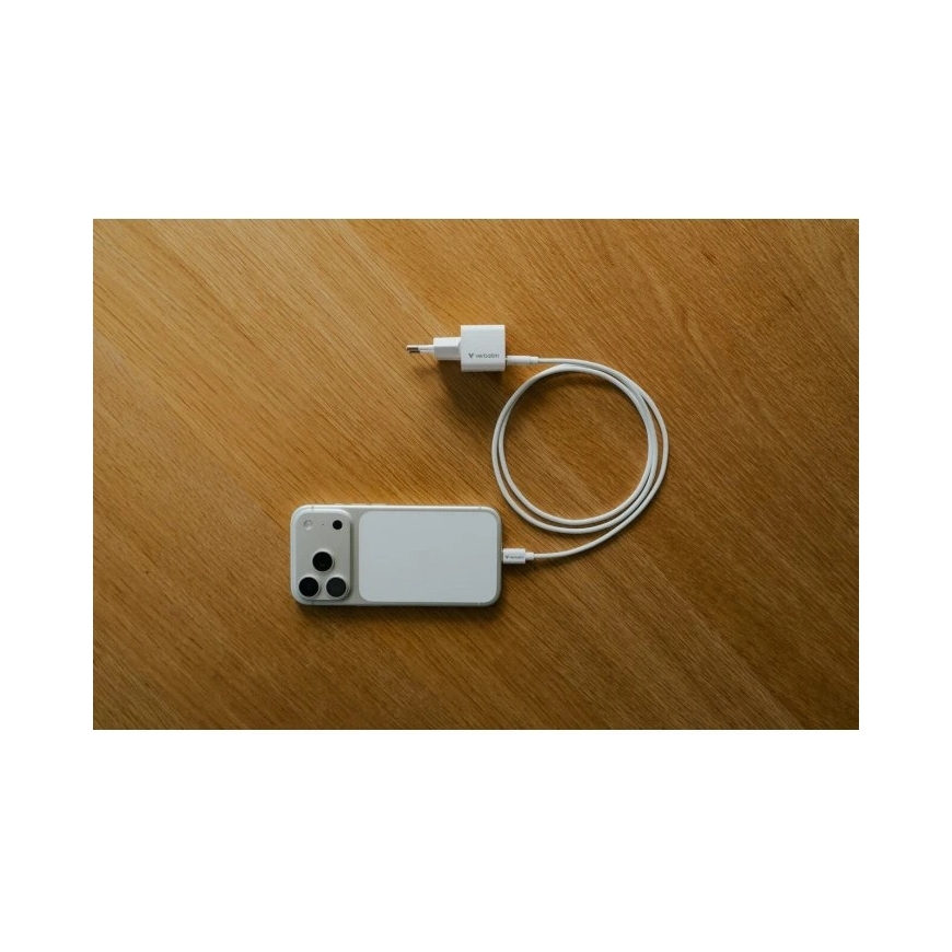 Verbatim, Įkroviklis Mini GaN su kablem 1 x USB-C, balta, 20 W, Power Delivery 3.0 – 2