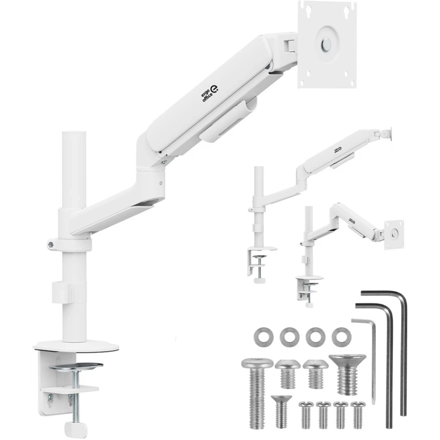 Держатель/кронштейн для монитора Ergo Office, газовая пружина, 17"-32", 1-10кг, матовый белый, макс. VESA 100x100, ER-691 W