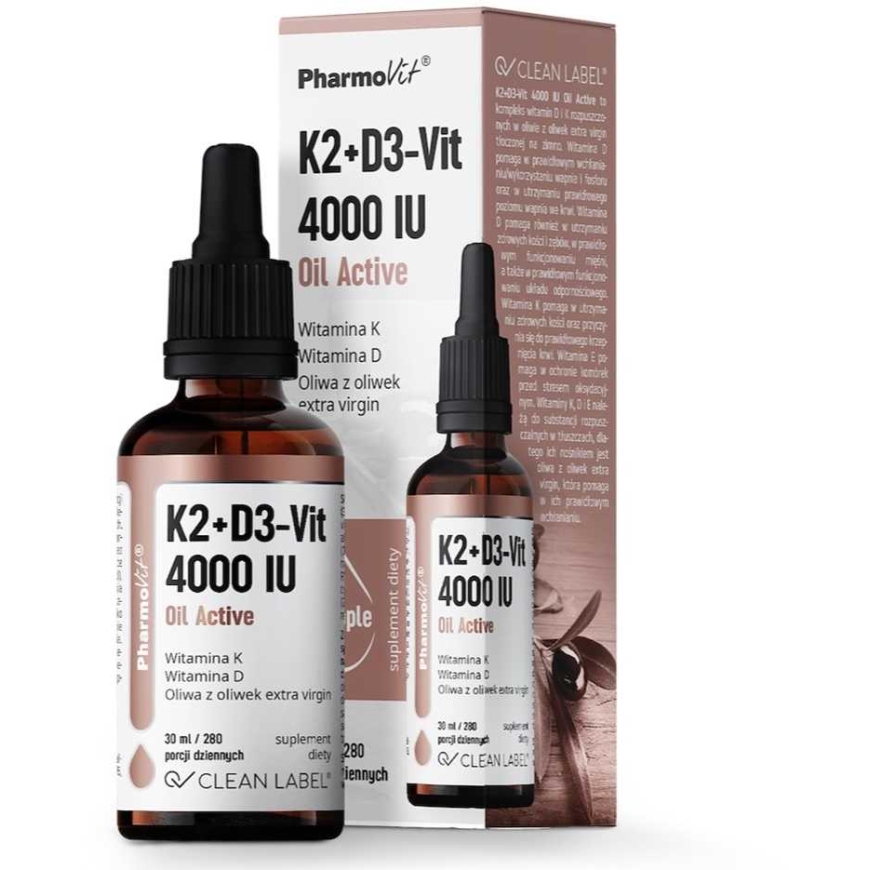 Pharmovit K2+D3-Vit 4000 TV aliejaus aktyvus maisto papildas lašais 30 ml