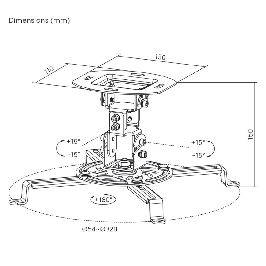 Maclean Ceiling Mount/Hanger for Projectors, 54–320 mm, up to 13.5 kg, 360-degree rotation, MC-200 W – 3