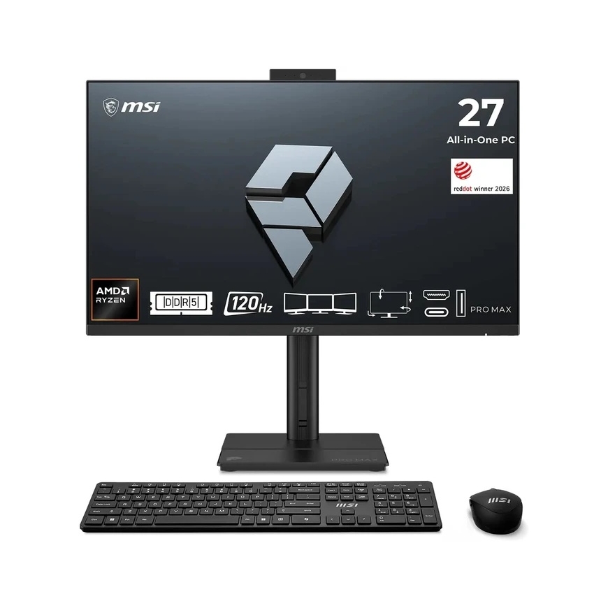 MSI PC AIO Pro Max 27TP Z 8MG-002XEU Desktop Computer, Ryzen 7 255, 27'', Anti-Glare, 16GB, 512GB SSD, N/A, No OS, Black – 2