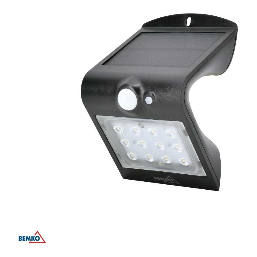 Bemko Seinale Latern 1,5W LED Seinale Paigaldatav Valgus Päikeseakuga ja Liikumisanduriga, Must, 4000K, IP65