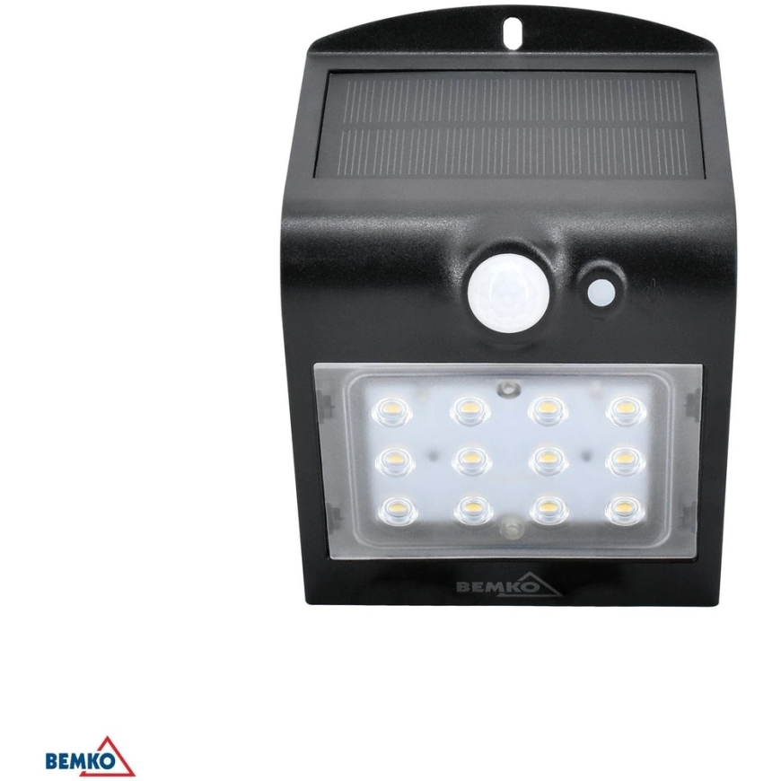Bemko Seinävalaisin 1,5W LED Seinäfassaadi Valaisin Aurinkopaneelilla ja Liiketunnistimella, Musta, 4000K, IP65 – 5