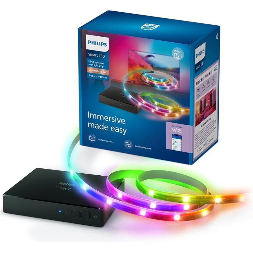 Philips HDMI Sync Box ja TV-valonauha 55–65" TV:ille, Connected by WiZ