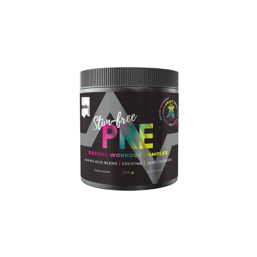 Puls Nutrition Stim-free Pre-Workout Amino Powder, Fruit Cocktail, 300 g