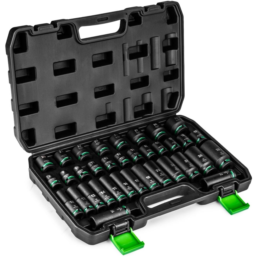 Set of long impact sockets 35 pieces 1/2" hexagonal WUBER