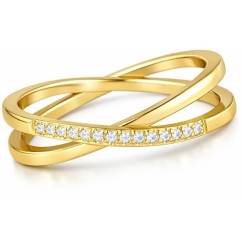 Troli Gold-plated Double Steel Ring with Clear Golden Zirconia