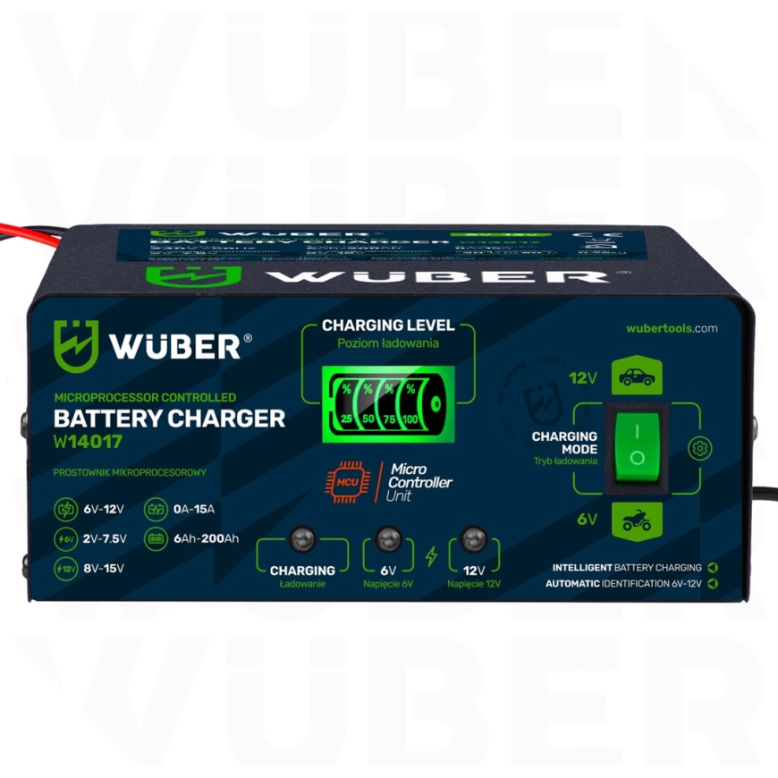 Mikroprocesoru lādētājs 6-12 V 15 A + akumulatoru lādētājs W14017 WUBER