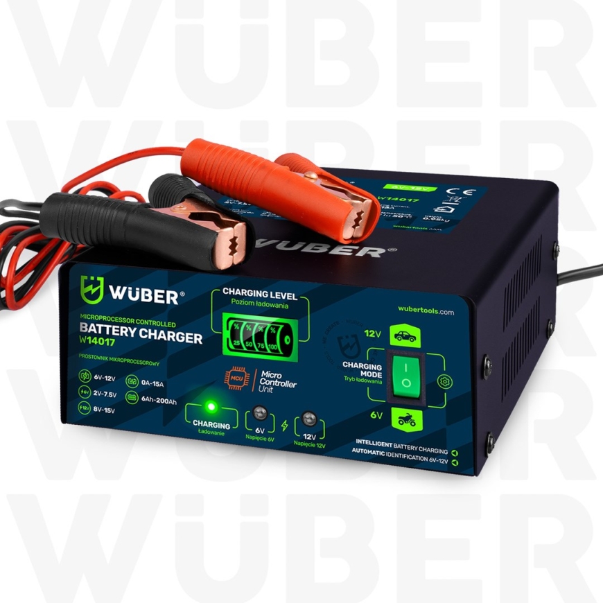 Mikroprocesoru lādētājs 6-12 V 15 A + akumulatoru lādētājs W14017 WUBER – 2