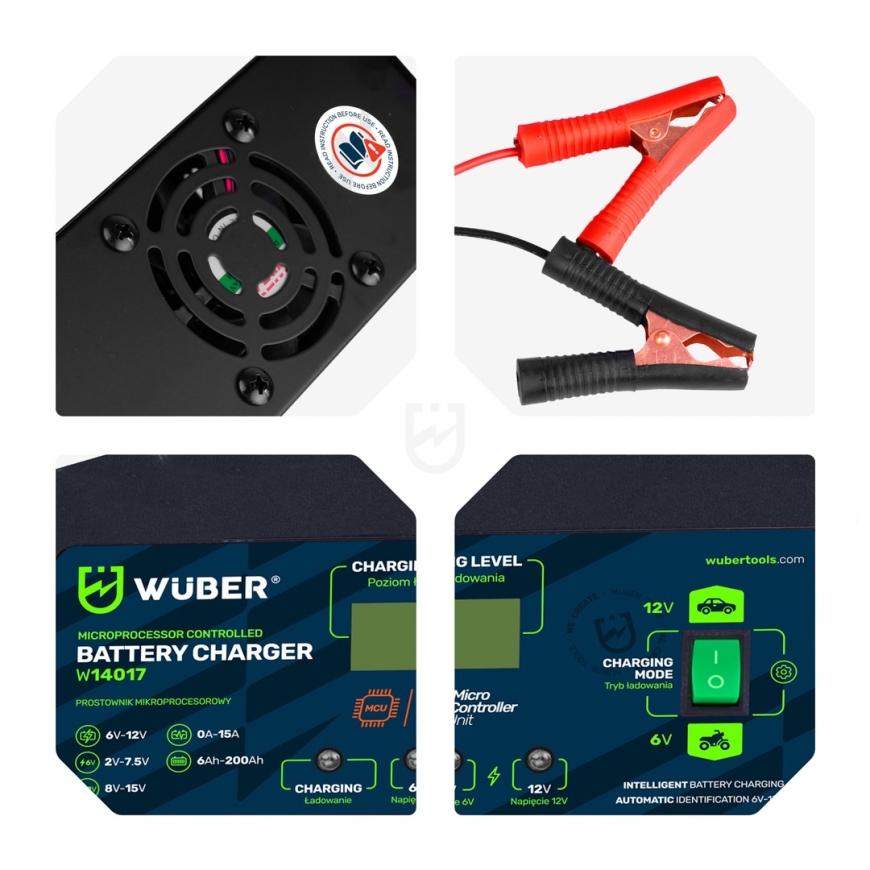 Mikroprocesorinė įkroviklis 6-12 V 15 A + akumuliatorių įkroviklis W14017 WUBER – 5