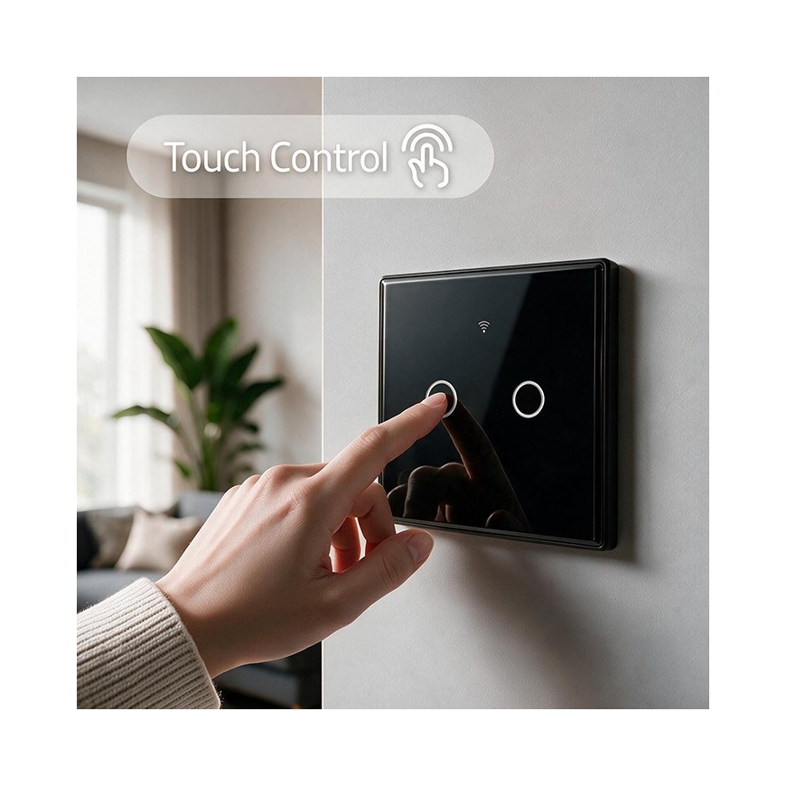 Qoltec 52712 Smart Touch 2-Gang Light Switch | Wi-Fi | Timer | Tuya | Smart Life | Tempered Glass | Black – 3