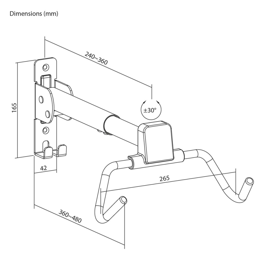 Maclean Horizontal Wall-Mounted Bike Rack, Steel, Max. Load 30 kg, Adjustable Angle, MC-172 – 5