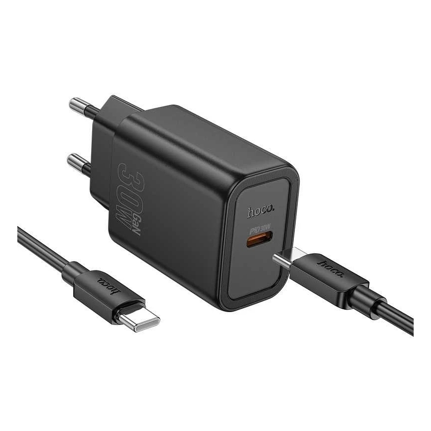 Hoco N62 30W GaN USB-C Charger + USB-C to USB-C cable 1.0m black