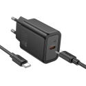 Įkroviklis Hoco N62 30W GaN USB-C + USB-C to USB-C cable 1.0m juodas Įkroviklis Hoco N62 30W GaN USB-C + USB-C to USB-C cable 1.0m juodas
